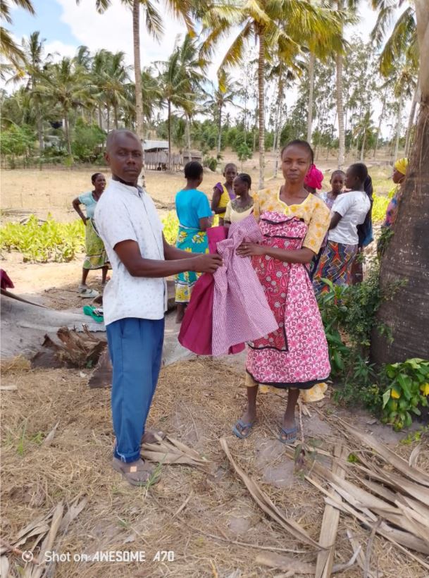 Woman receiving clothes